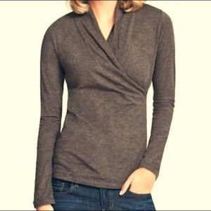 Cabi Knit Long Sleeve Wrap Shirt Brown Size Large